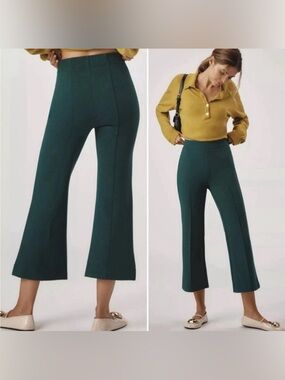 Maeve The Margot Kick-Flare Cropped Pants in Hunter Green Size Medium